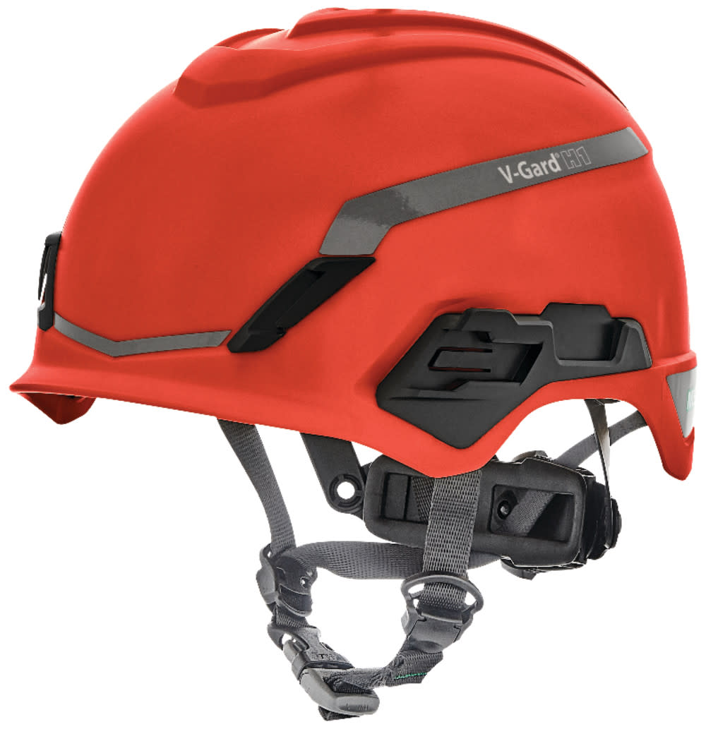 MSA Safety Works V Gard H1 Safety Helmet Novent Red Fas Trac III Pivot - Flockneti