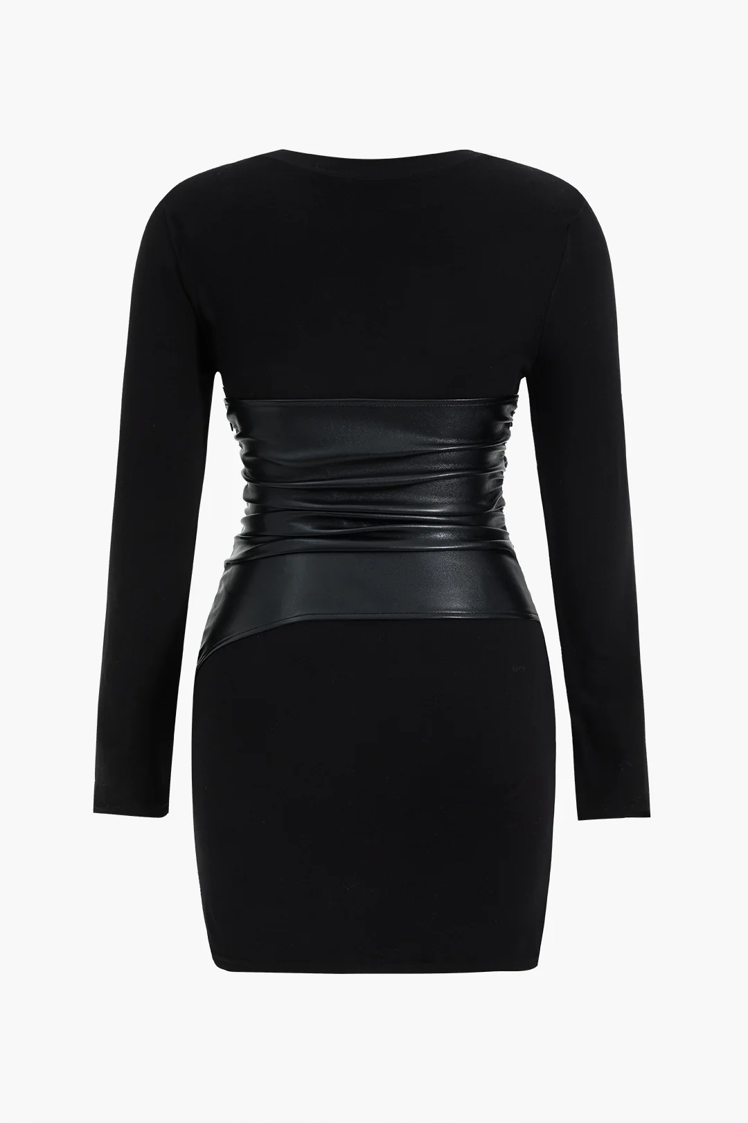 Plus Size Patchwork Faux Leather Long Sleeve Mini Dress - Flockneti