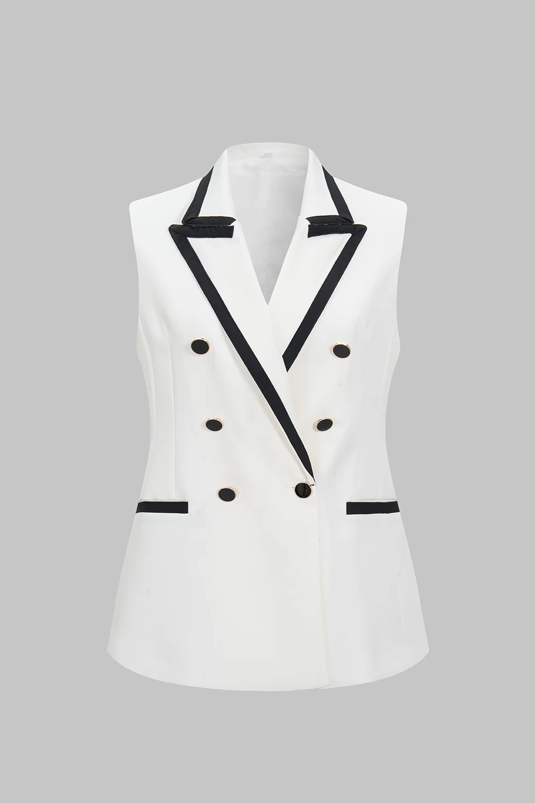 Contrast Pipiing Fake Pockets Button Detail Vest - Flockneti