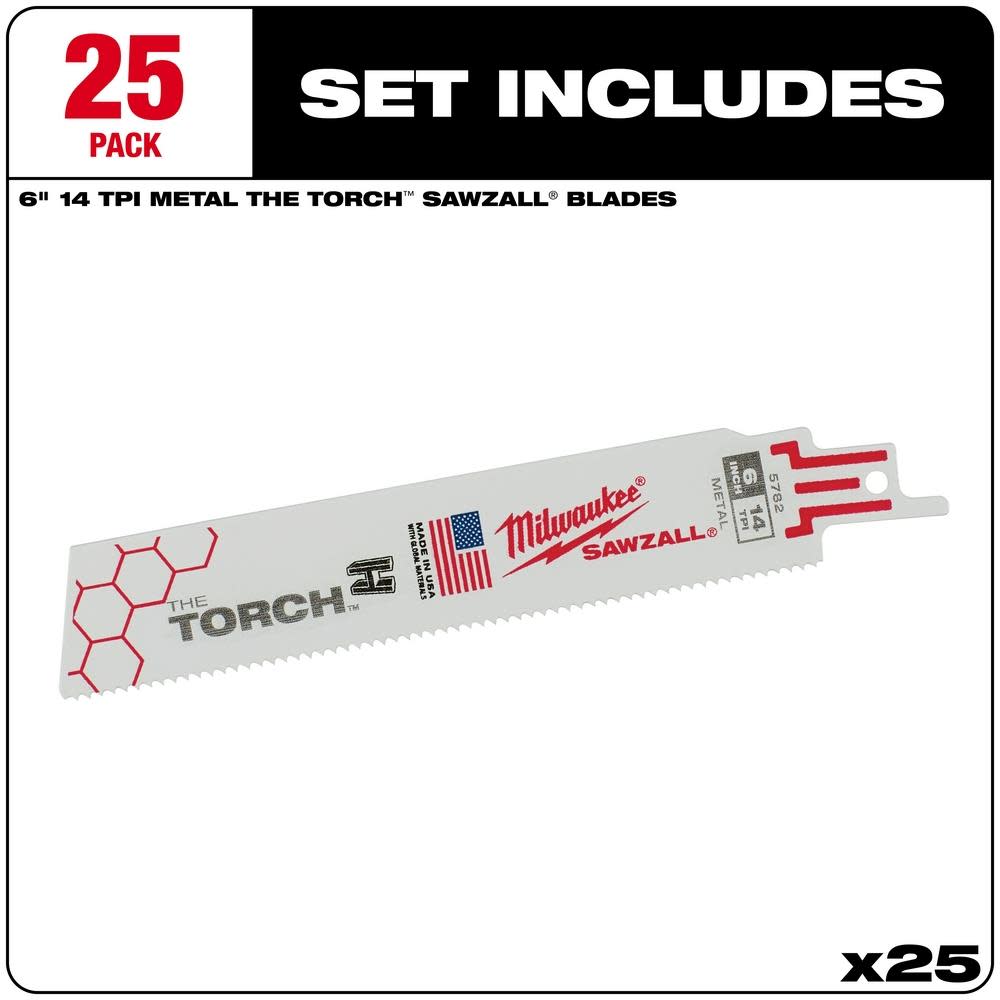 Milwaukee 6 in. 14 TPI THE TORCH SAWZALL Blade 25PK - Flockneti