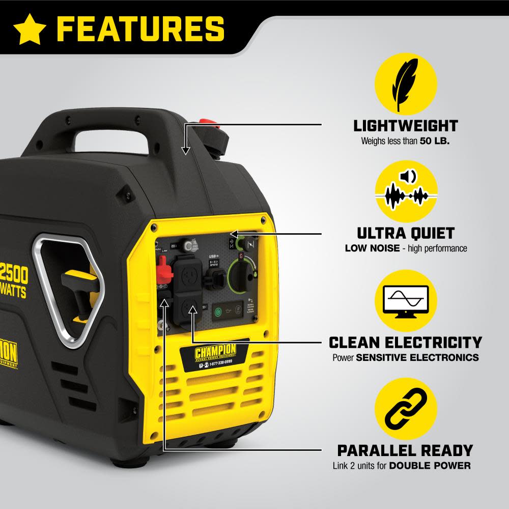 Champion Power Equipment 2500-Watt Ultralight Portable Inverter Generator with USB Ports - Flockneti