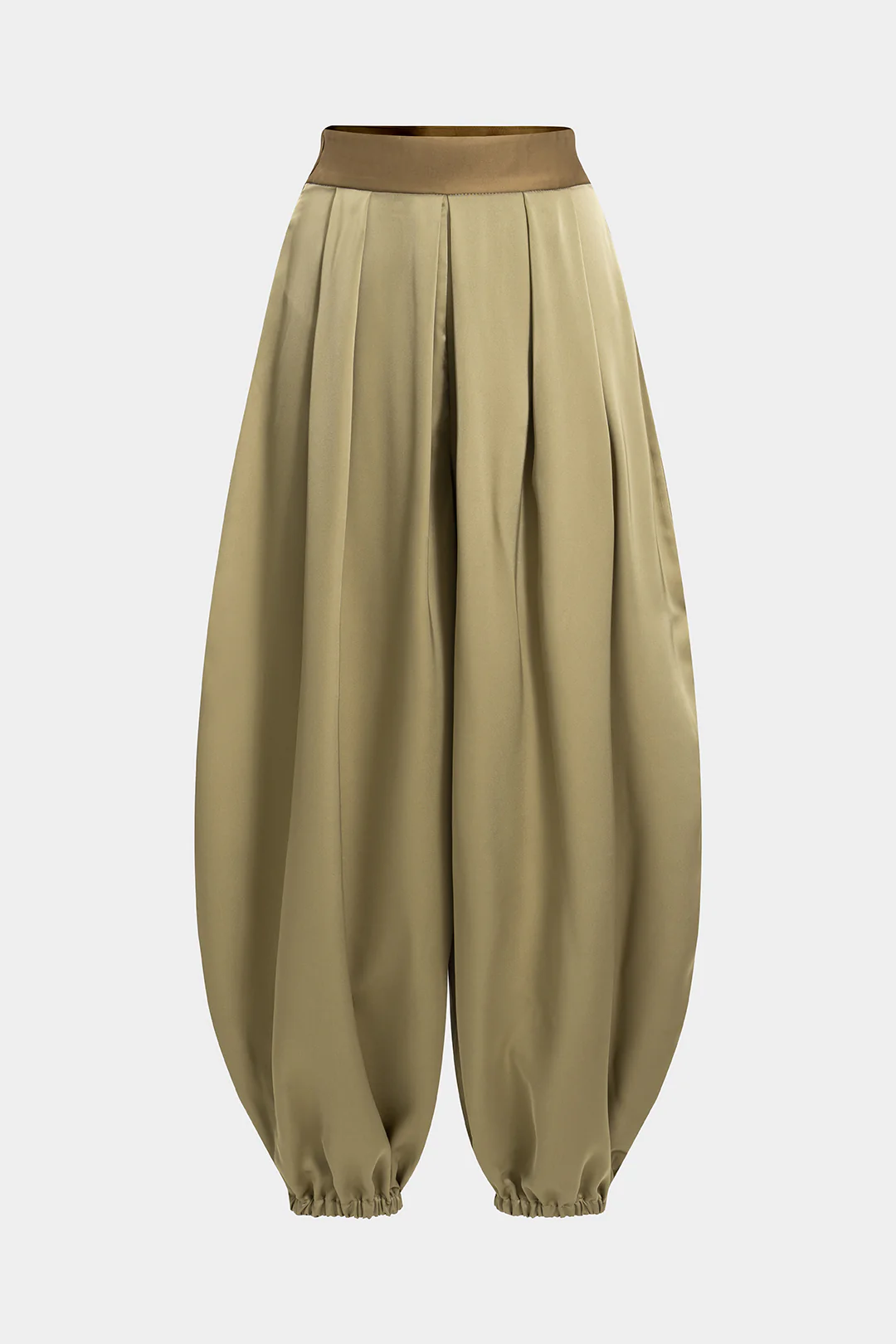 Contrast Satin Pleated Lantern Trousers - Flockneti