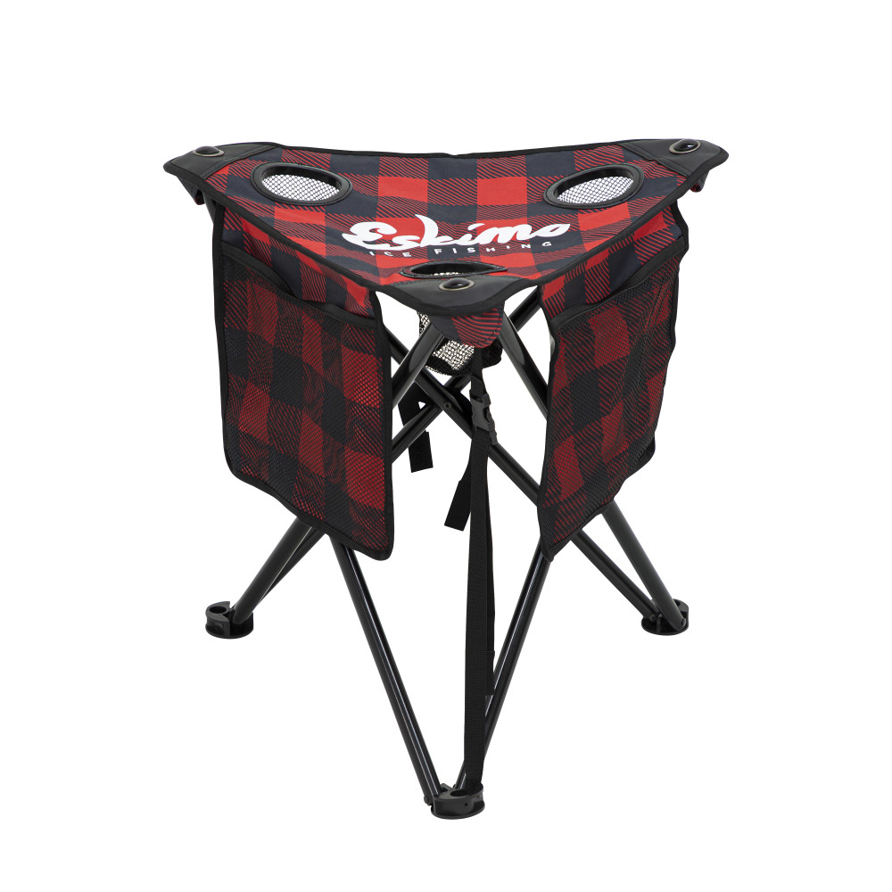 Eskimo X-Large Folding Ice Fishing Stool/Table with 600 Denier Fabric Plaid Pattern - Flockneti