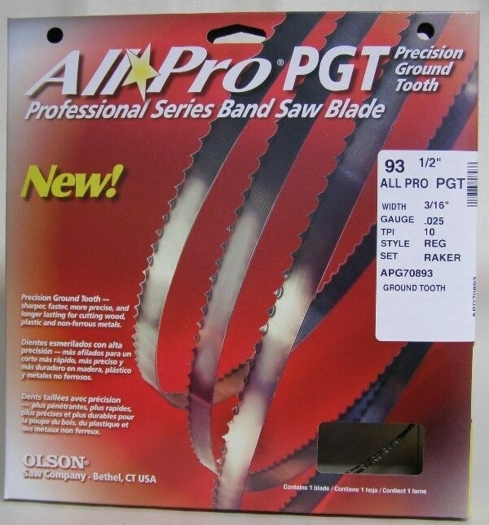 Olson Saw Company 3/16 025 10 REG 93 1/2In AllPro PGT Band Saw Blade - Flockneti