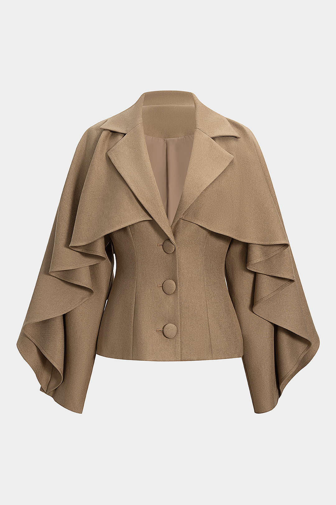 Button Ruffle Ruched Notched Lapel Jacket - Flockneti