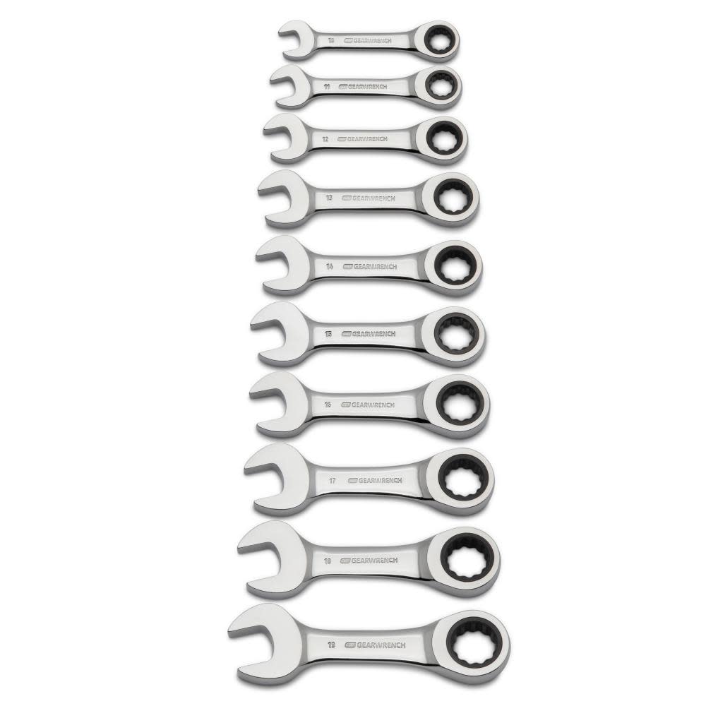 GEARWRENCH Combination Wrench Set 10 pc. Stubby Ratcheting Metric - Flockneti