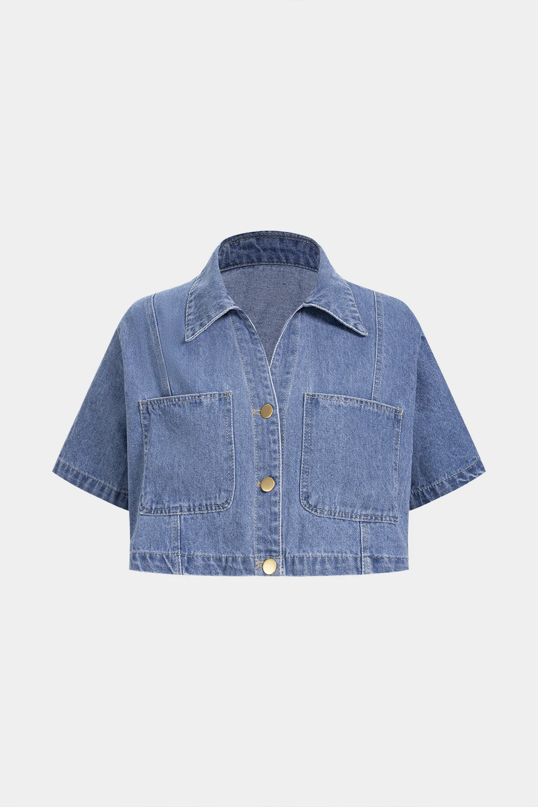 Denim Lapel Button Cropped Top - Flockneti