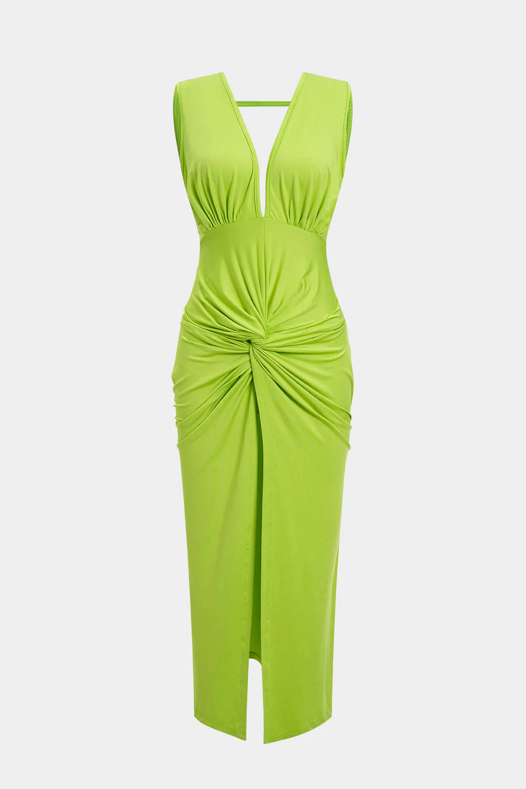 Ruched Twist Knot Backless Sleeveless Midi Dress - Flockneti