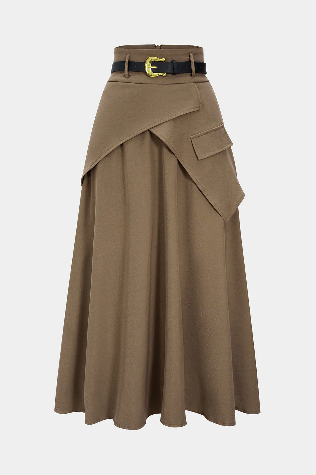 Belted Asymmetrical Ruched High Waist Skirt - Flockneti