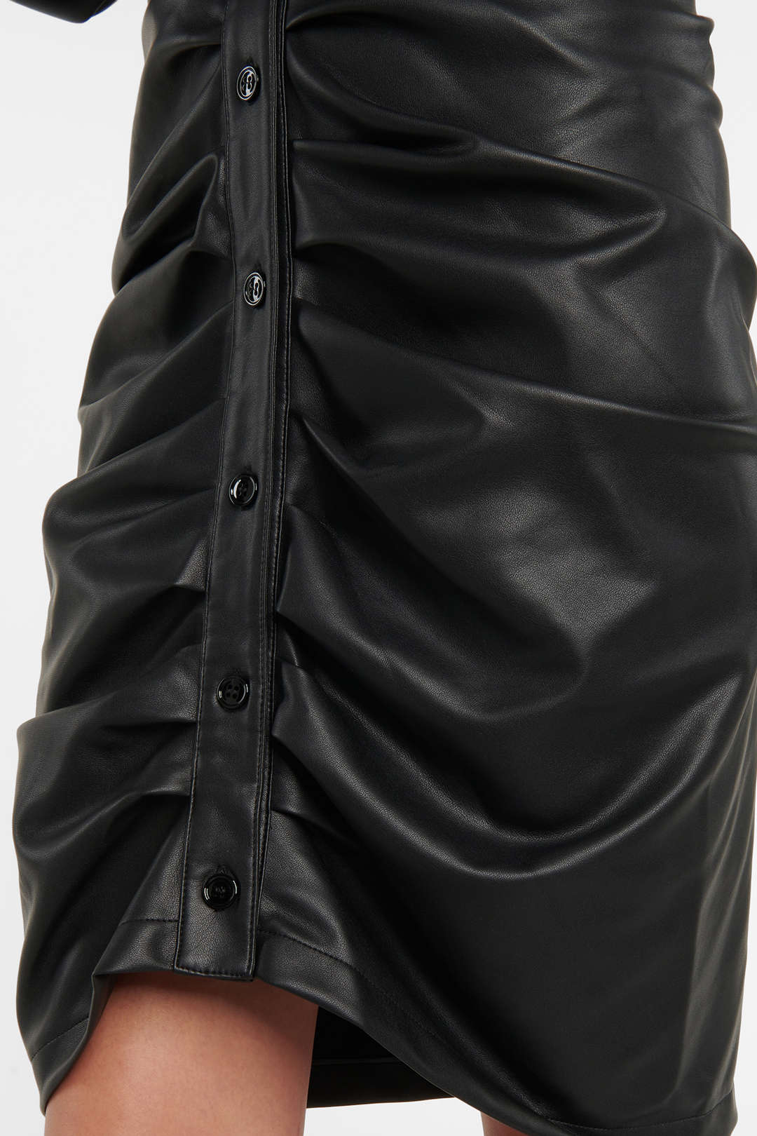 Faux Leather Button Ruched Skirt - Flockneti