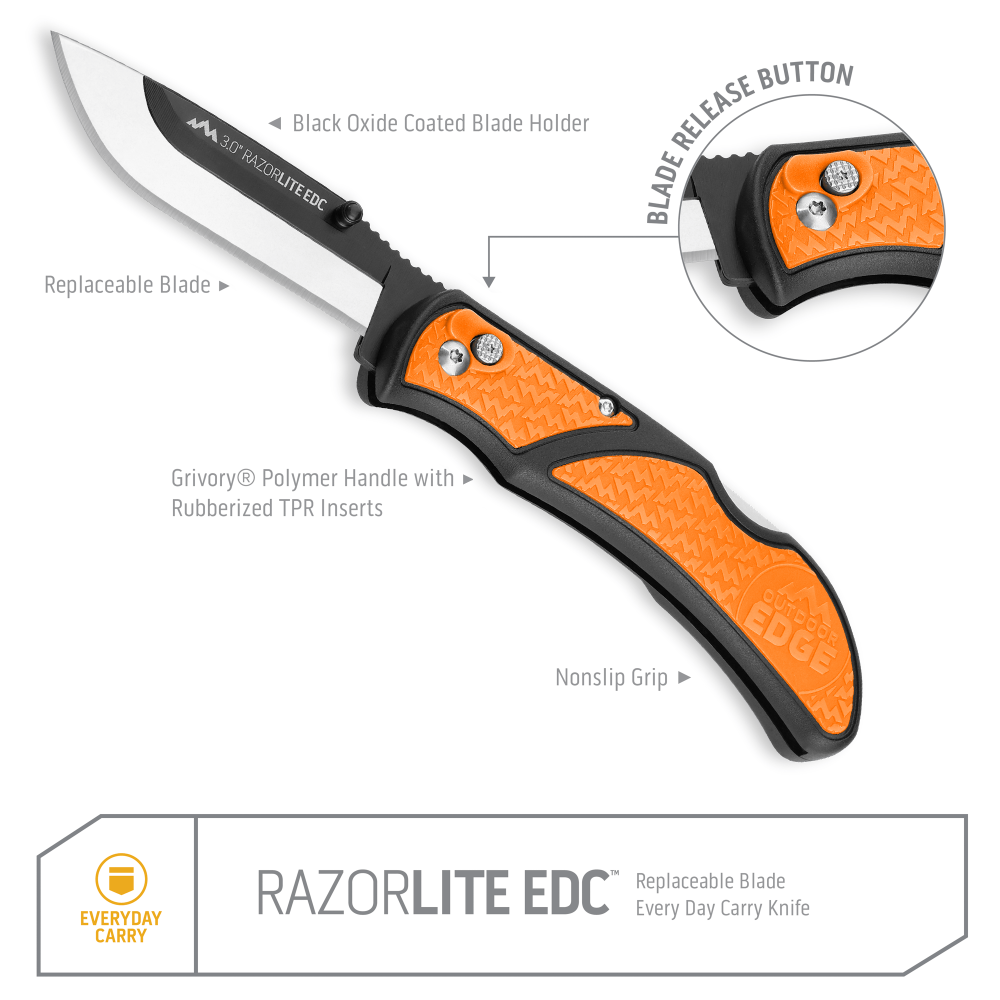 Outdoor Edge RazorLite EDC Folding Knife Orange 3″ with 4 Blades - Flockneti