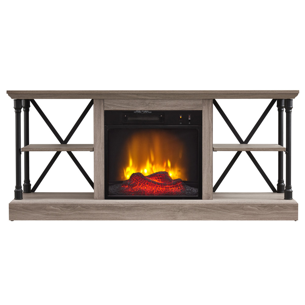 Hearthpro Industrial Open Abrasive Grain Coat Architecture Media Electric Fireplace - Flockneti
