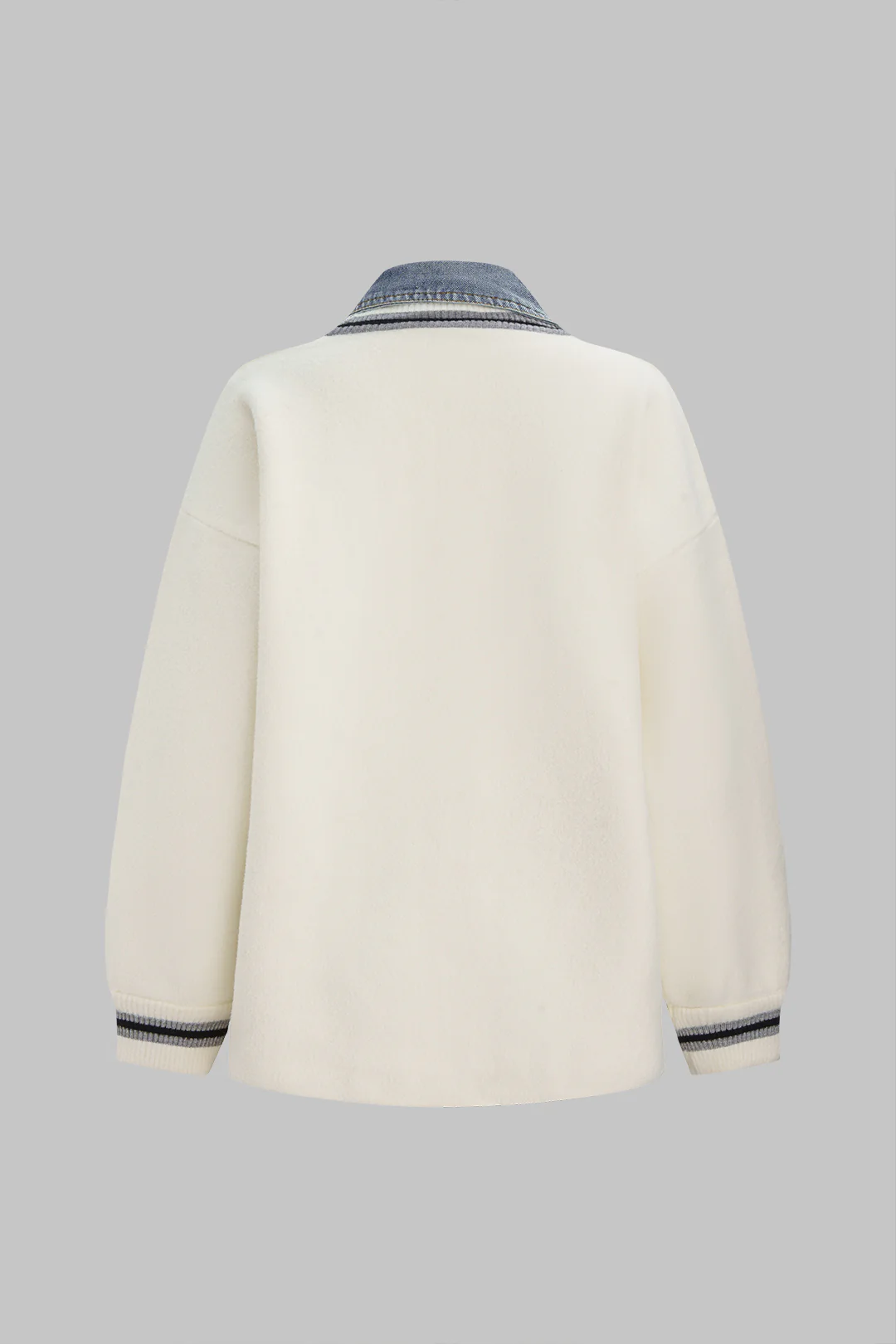 Knit Denim Patchwork Contrast Binding Cardigan - Flockneti