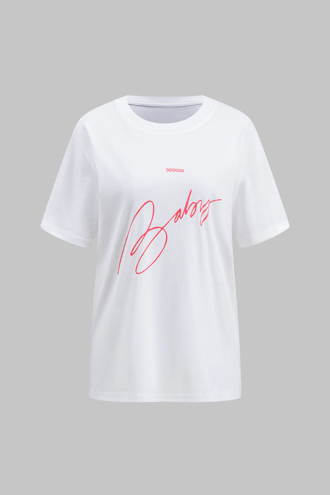 Letter Print Round Neck Short Sleeve T-Shirt - Flockneti