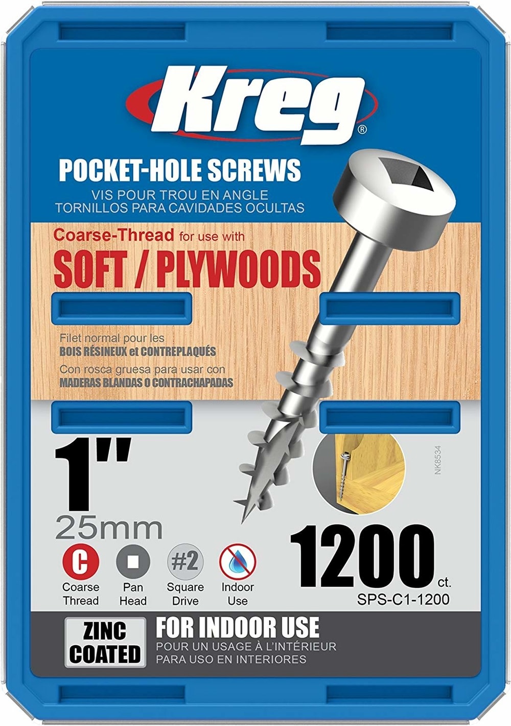 Kreg 1″ #7 Coarse Pan-Head Zinc Pocket Screw – 1200ct - Flockneti