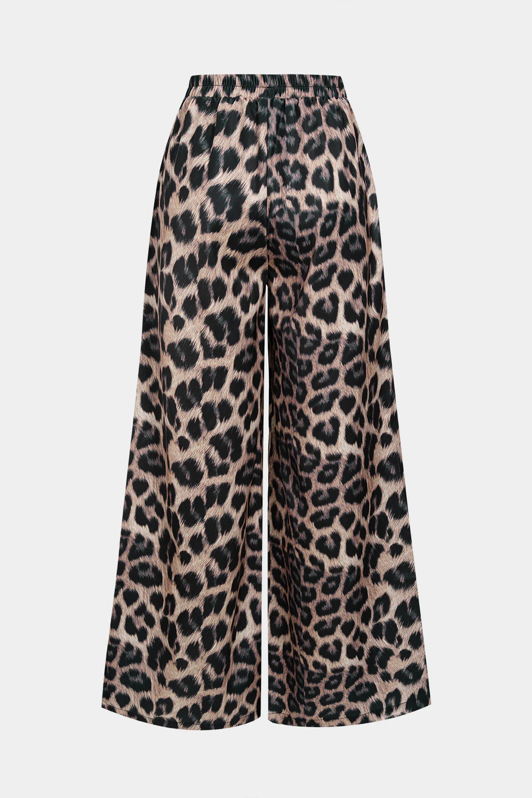 Leopard Print Satin High Waist Straight Leg Pants - Flockneti