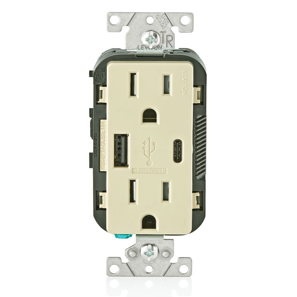 Leviton 15A 125V 5-15R Ivory Outlet with USB Type A/C Charger - Flockneti