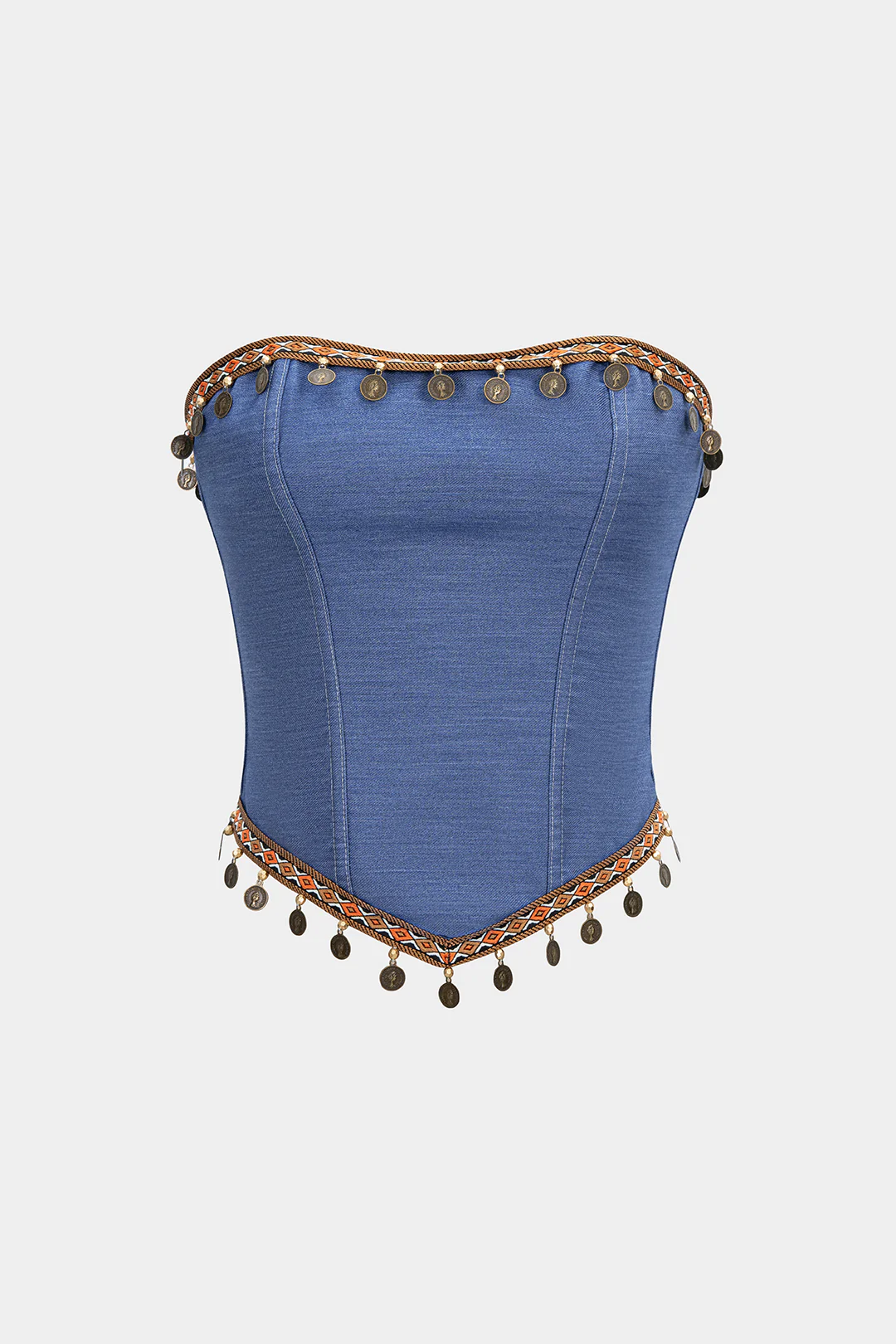 Fringe Trim Strapless Tube Top - Flockneti