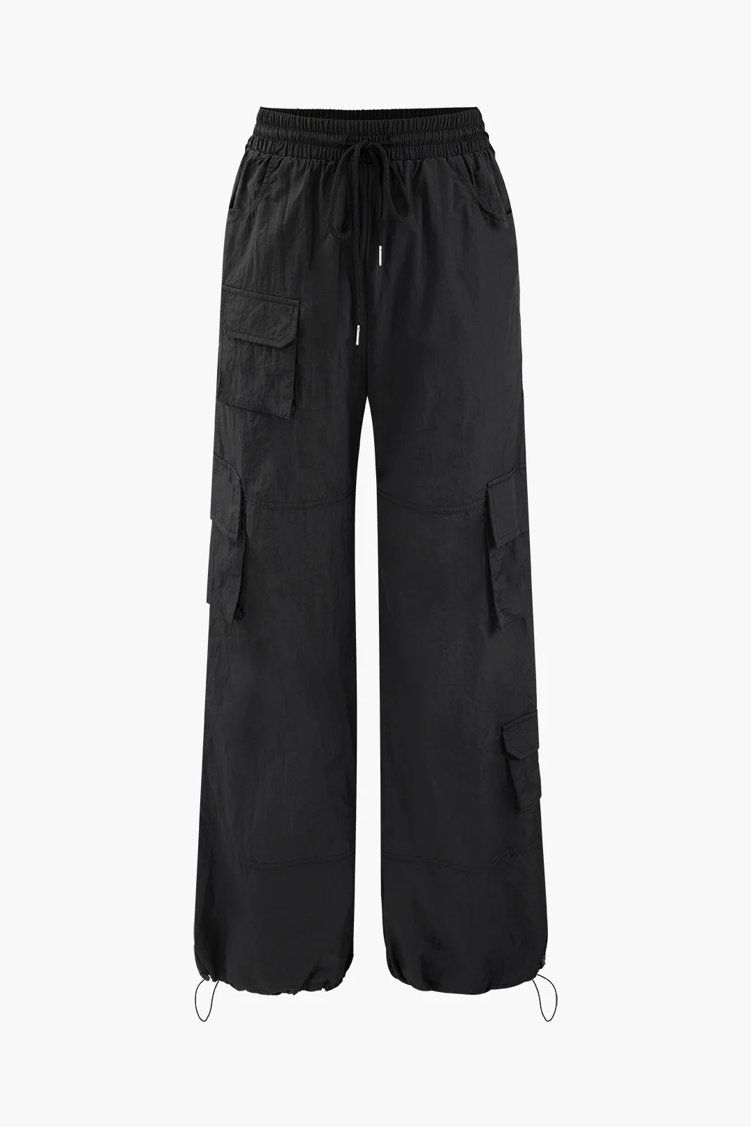 Solid Drawstring Pocket Straight Leg Pants - Flockneti