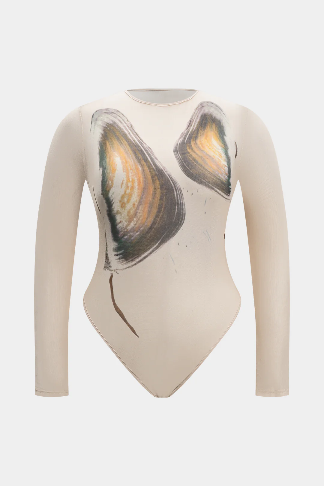 Plus Size Abstract Print Mesh Long Sleeve Bodysuit - Flockneti