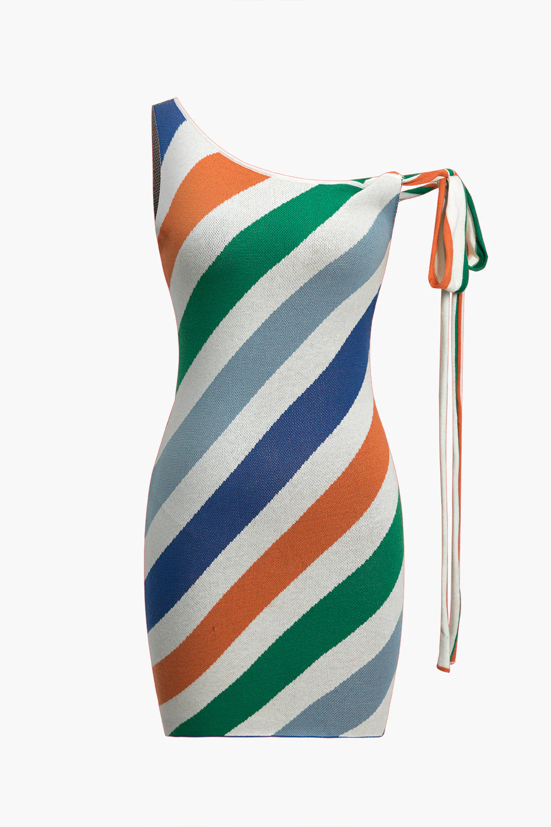 Color Block Stripe Print  Knit Knotted Mini Dress - Flockneti