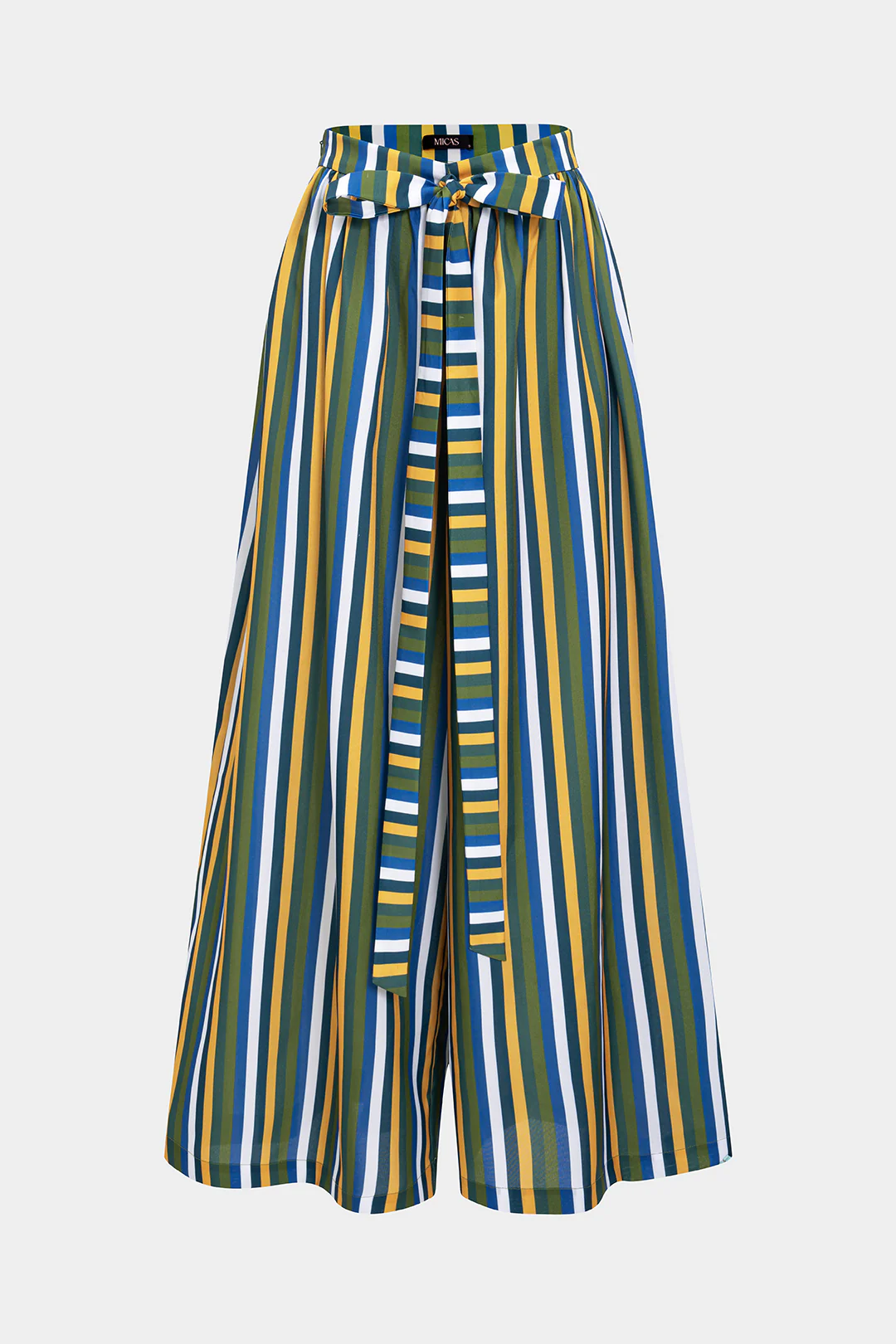 Contrast Stripe Print Ruched Tie Front Trousers - Flockneti
