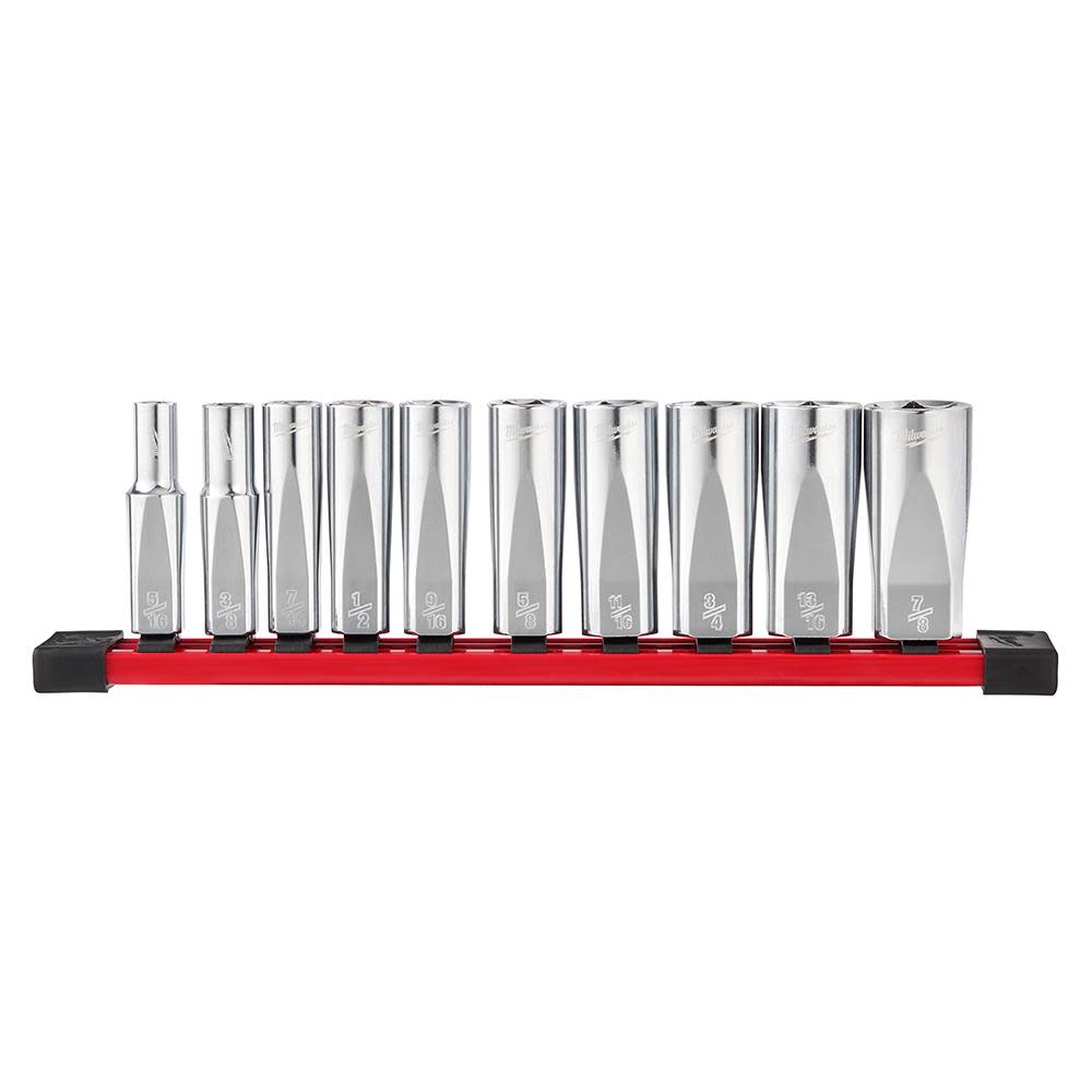 Milwaukee 10pc 3/8 in. SAE Deep Well Sockets with FOUR FLAT Sides - Flockneti
