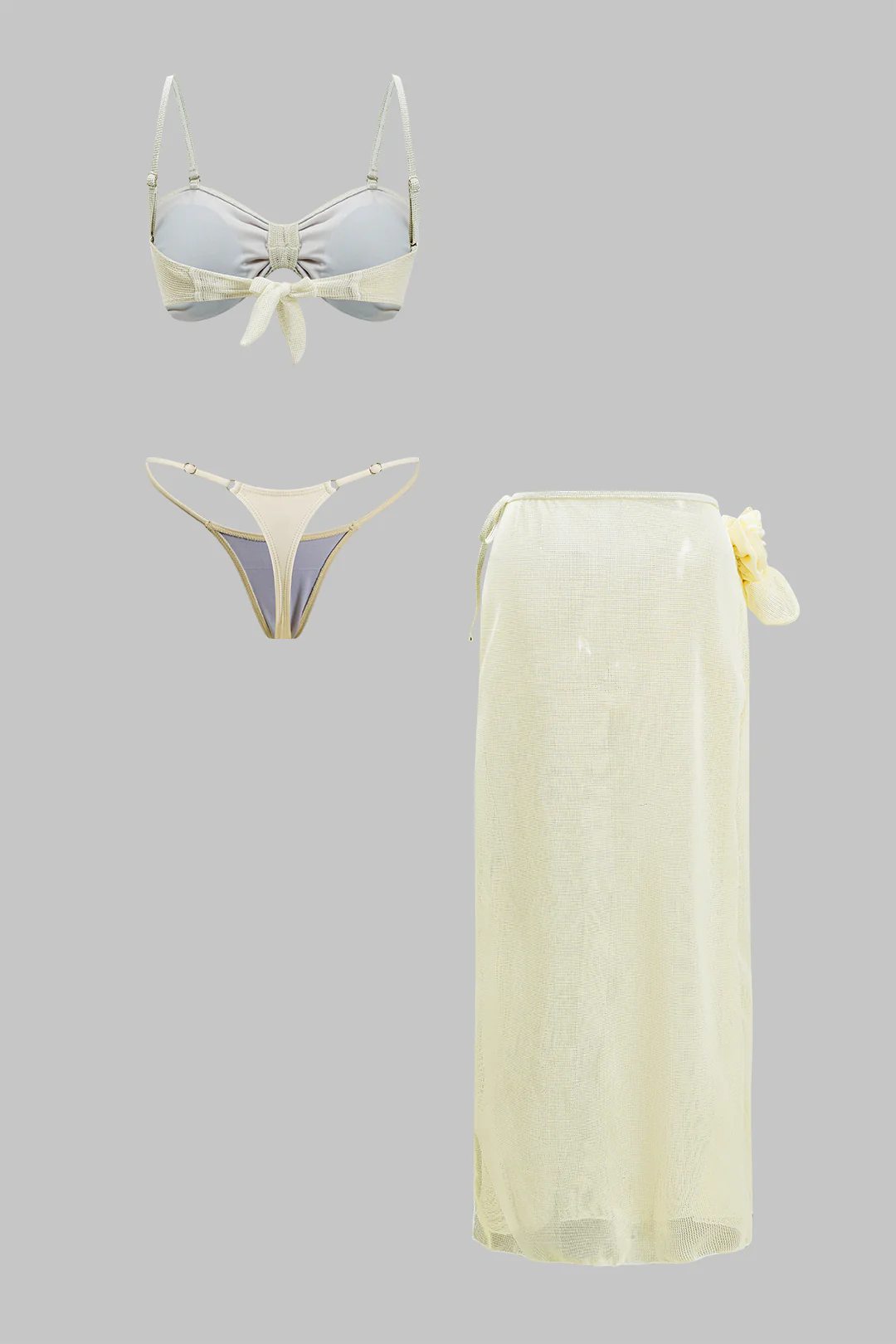 3PC 3D Floral Decor Tie Up Cut Out Bikini Set - Flockneti