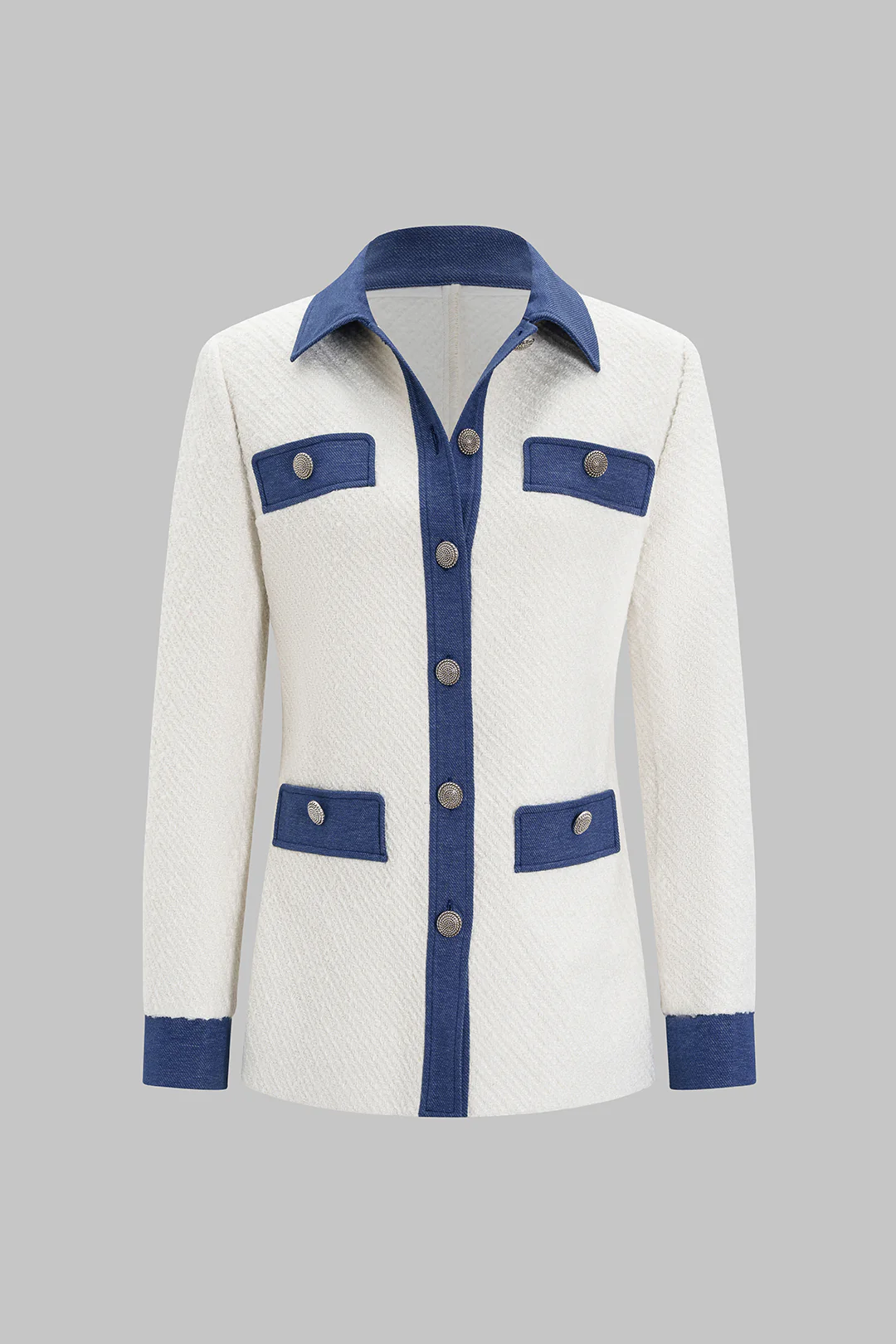 Denim Patchwork Button Blazer - Flockneti