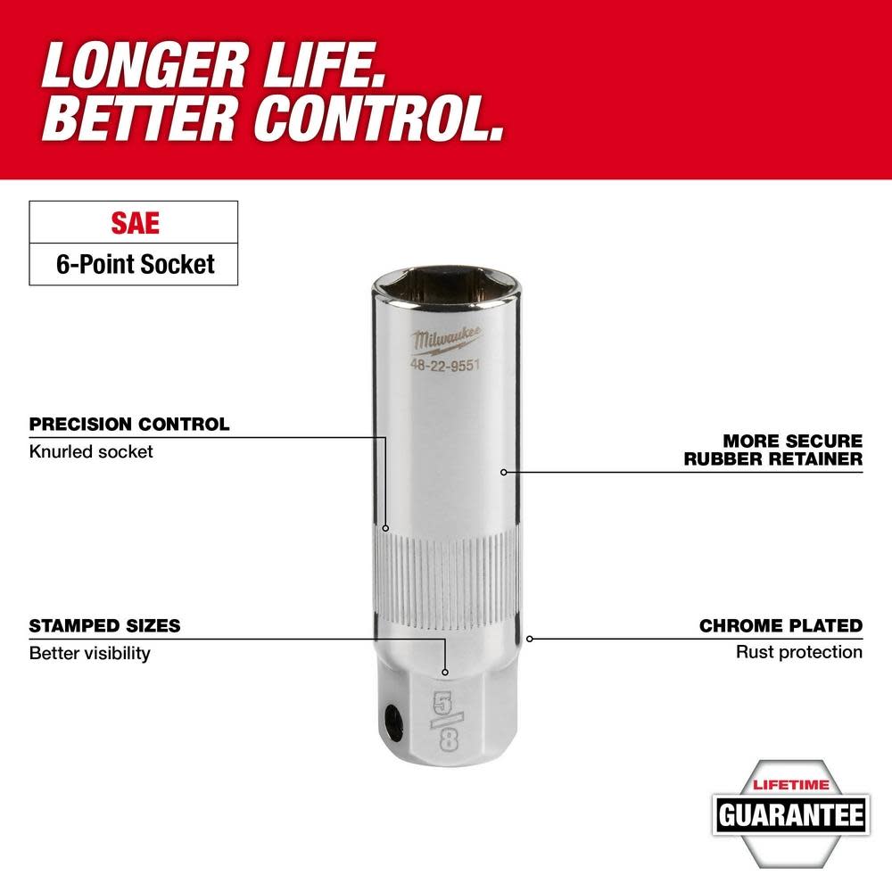 Milwaukee 3/8″ Drive 9/16″ Spark Plug Socket - Flockneti