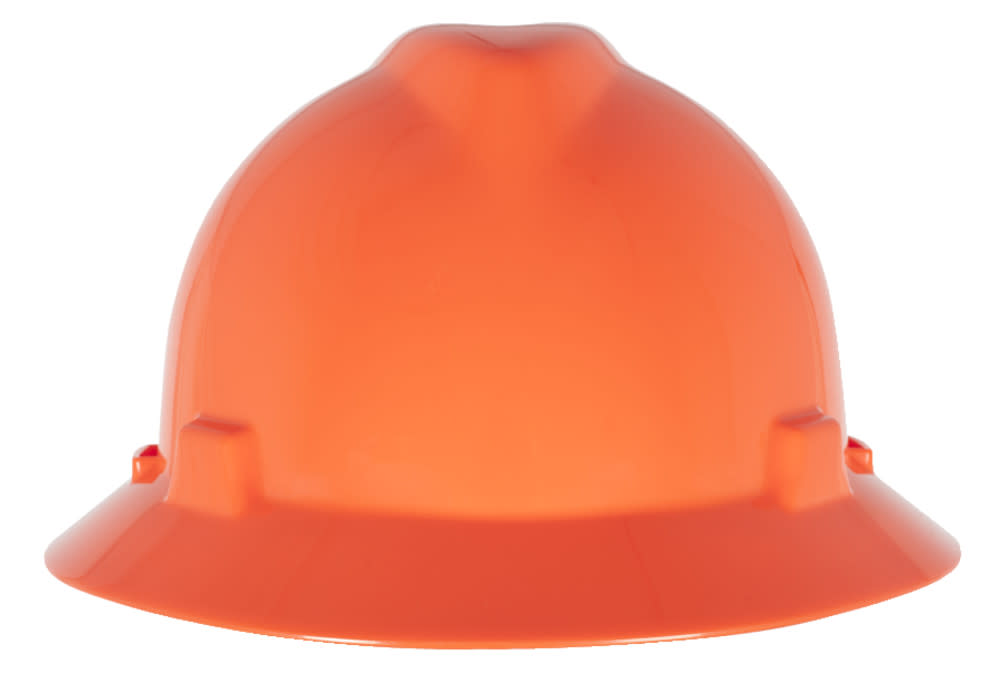 MSA Safety Works Slotted Full Brim Hat Hi Viz Orange with Fas Trac III - Flockneti
