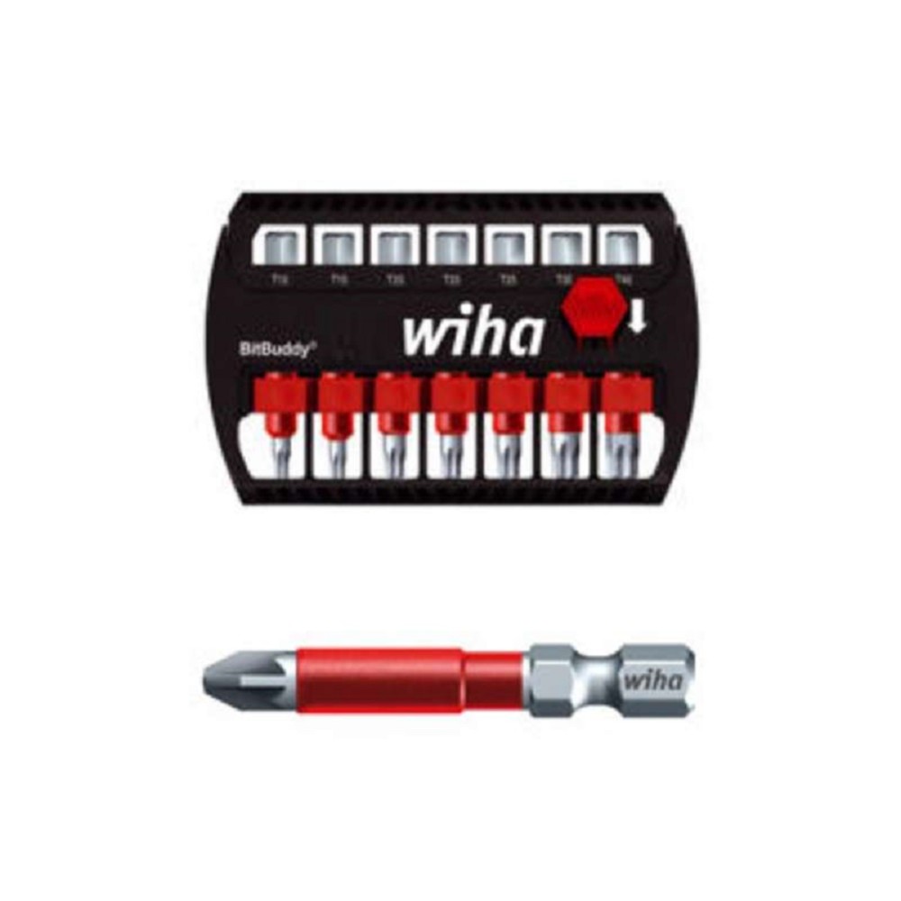 Wiha 7 Piece Terminator Impact Power Bit Buddy Set with Phillips Square Torx - Flockneti