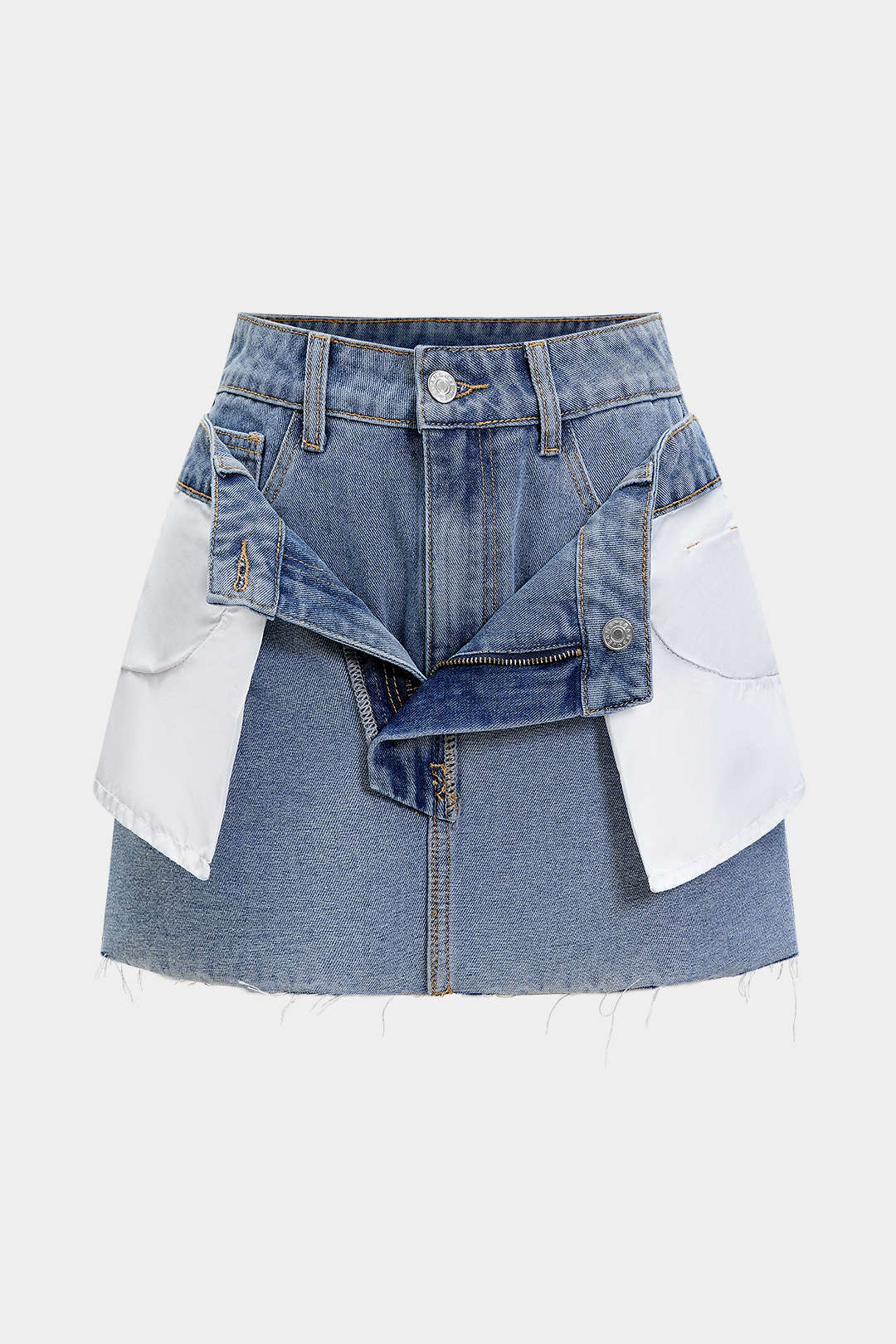 Denim Double Waistband Mini Skirt - Flockneti