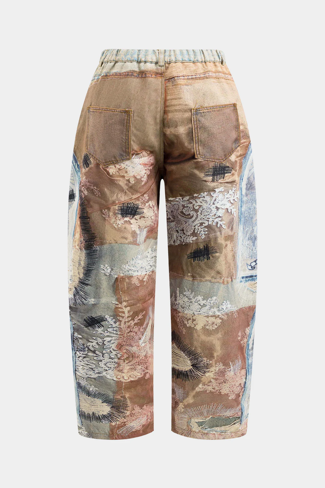 Plus Size Abstract Print Zipper Wide Leg Trousers - Flockneti