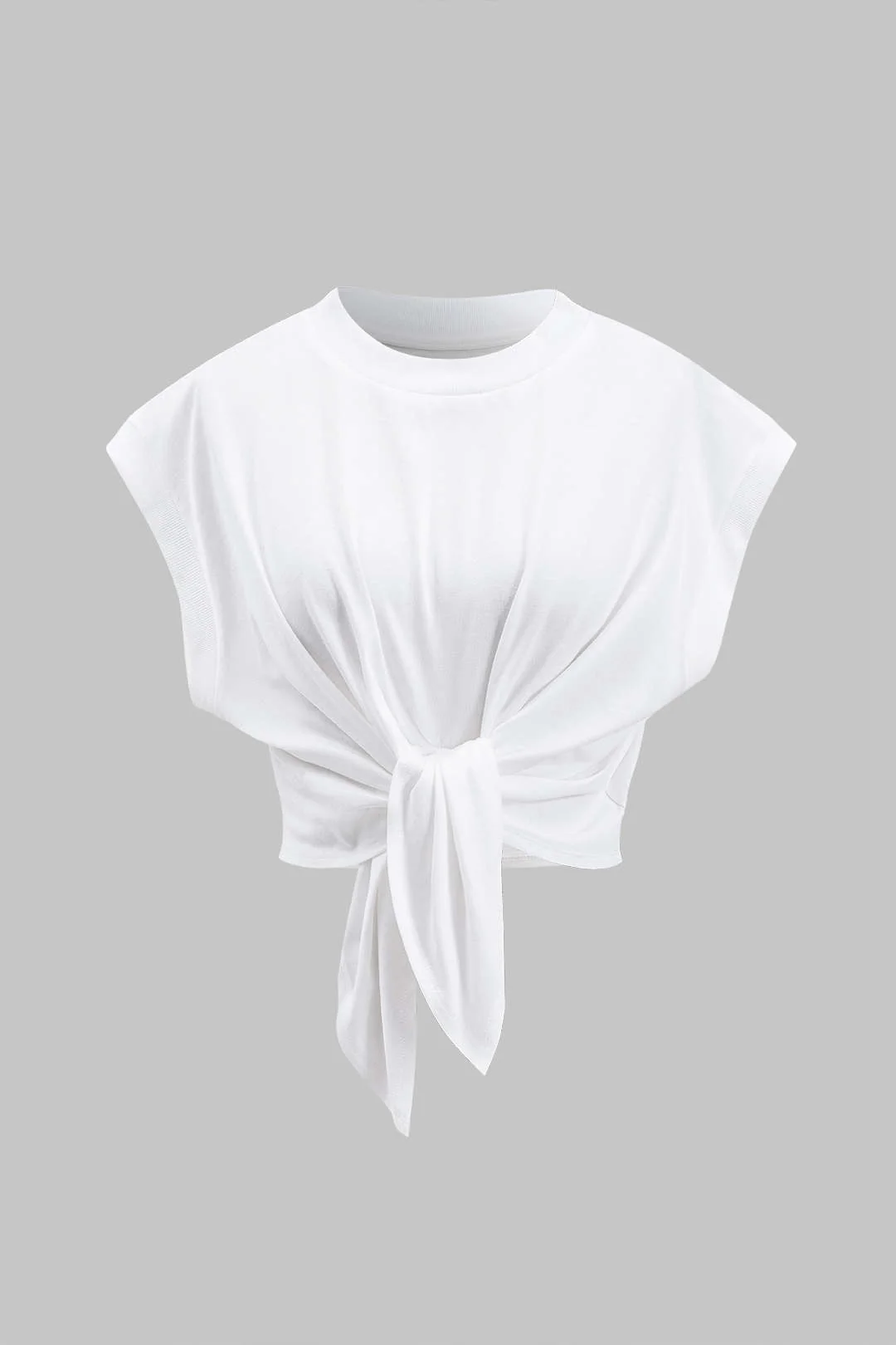 Solid Ruched Tie Front T-Shirt - Flockneti