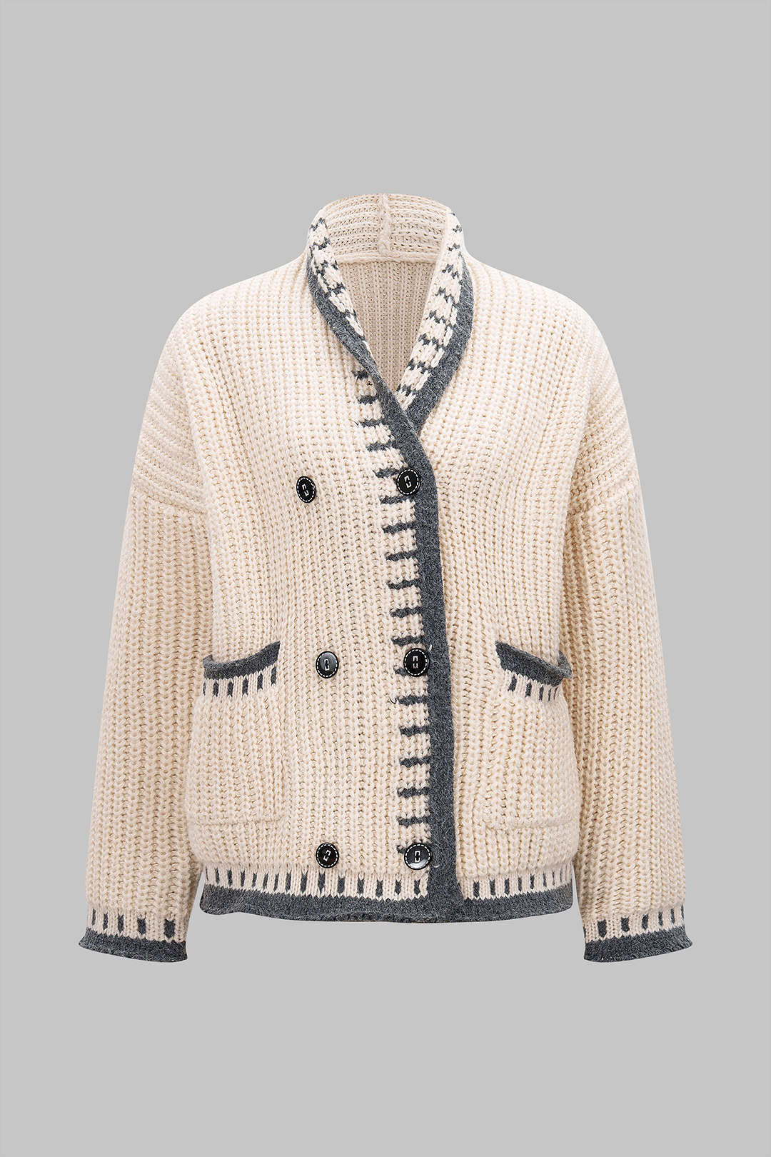 Knit Color Block Button Long Sleeve Cardigan - Flockneti