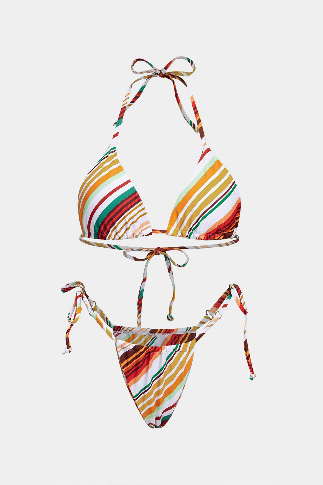 Striped Halter Tie-Up Backless Bikini Set - Flockneti