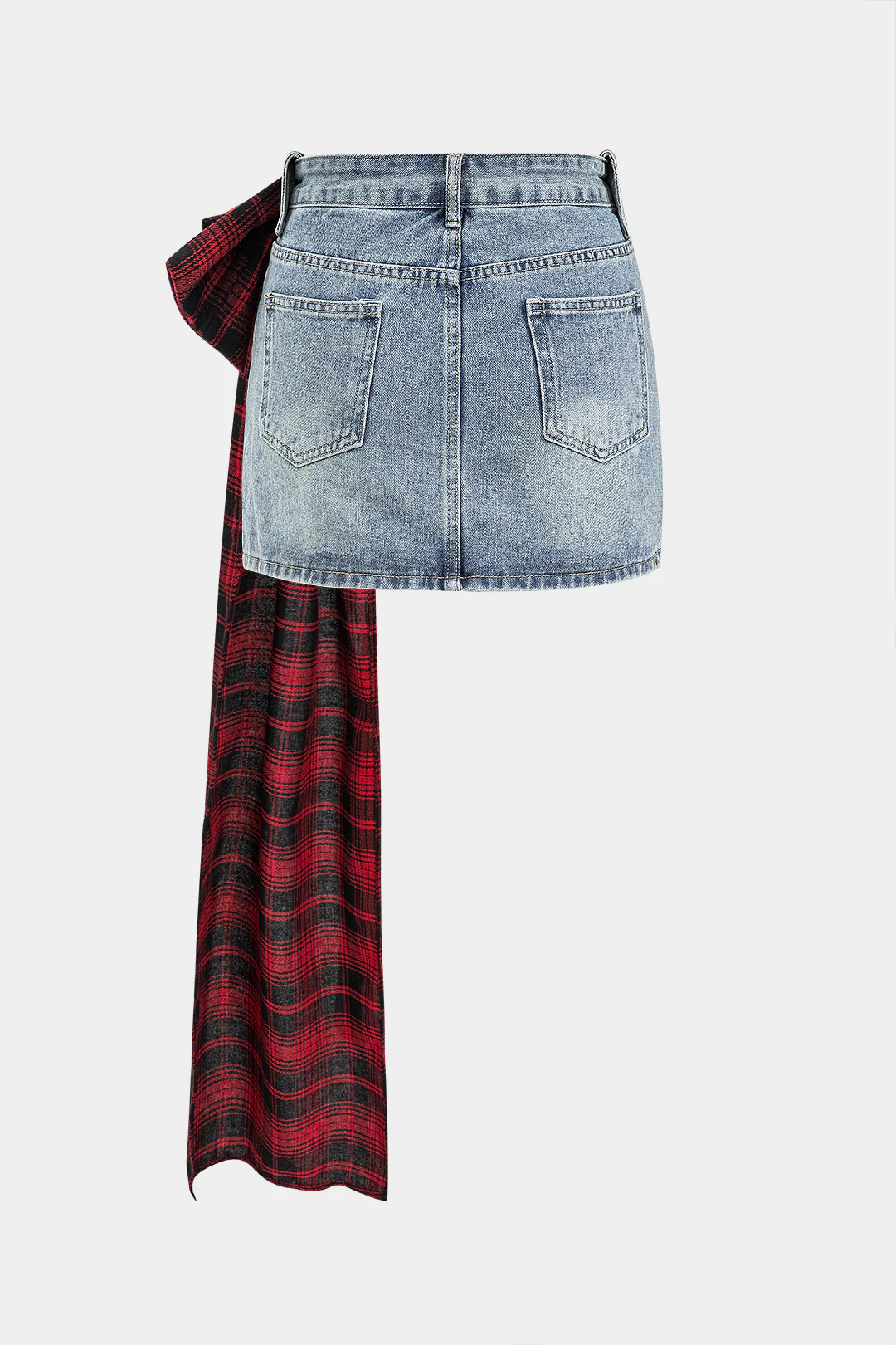 Denim Bow Patchwork Tie-Up Skirt - Flockneti