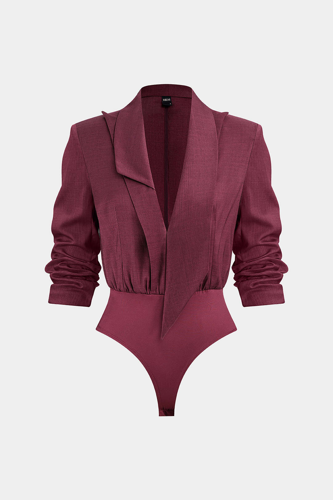 Notched Lapel Asymmetrical Long Sleeve Bodysuit - Flockneti