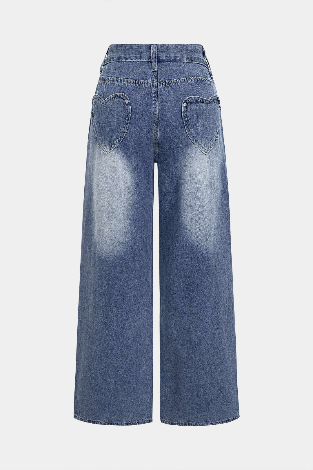 Denim Heart-Shaped Pocket Wide-Leg Jeans - Flockneti