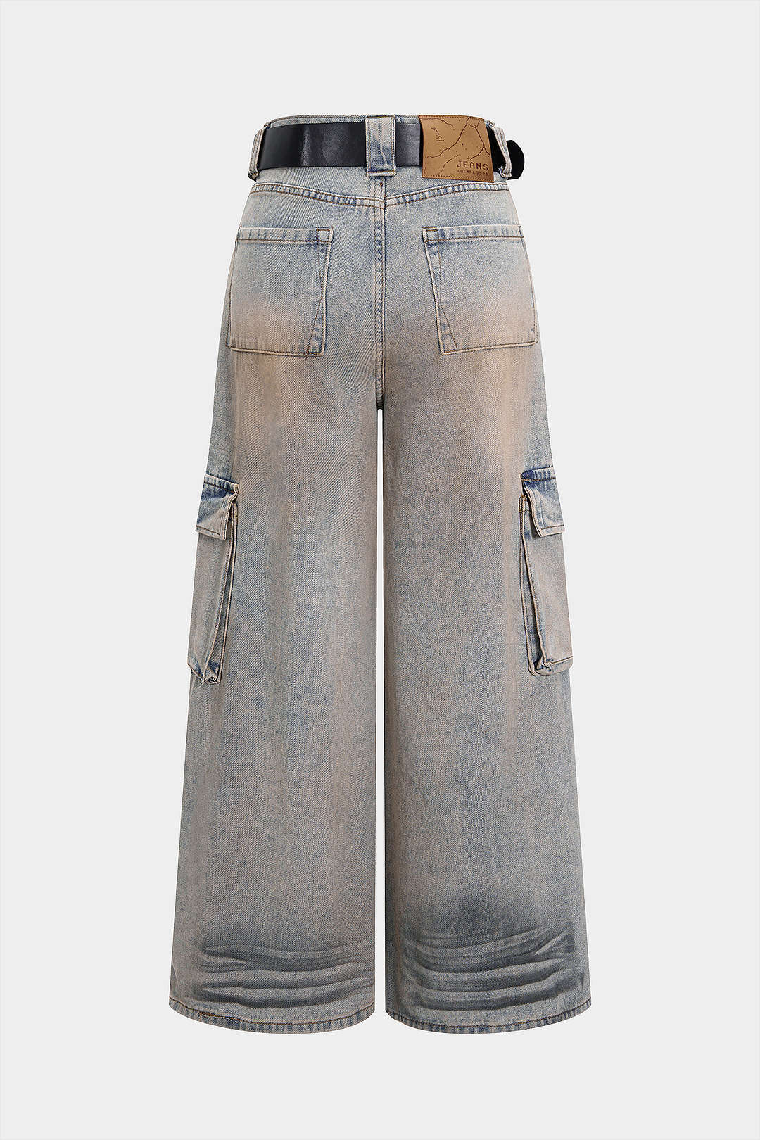 Denim Washed Belted Jeans - Flockneti