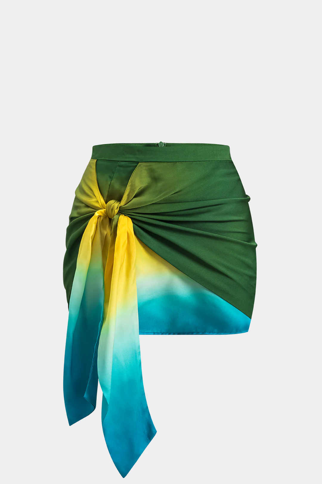 Plus Size Ombre Print Satin Ruched Tie Knot Zipper Skirt - Flockneti