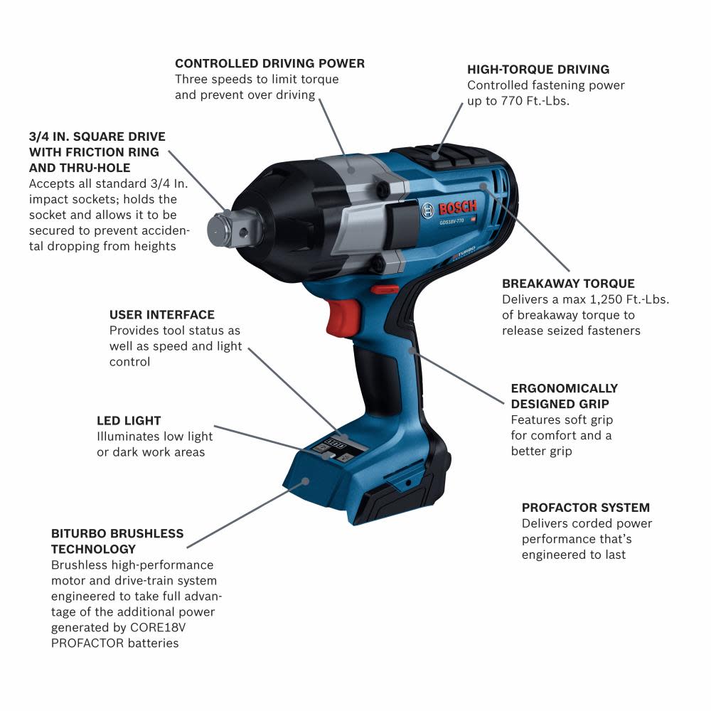 Bosch PROFACTOR 18V Impact Wrench 3/4″ Bare Tool - Flockneti