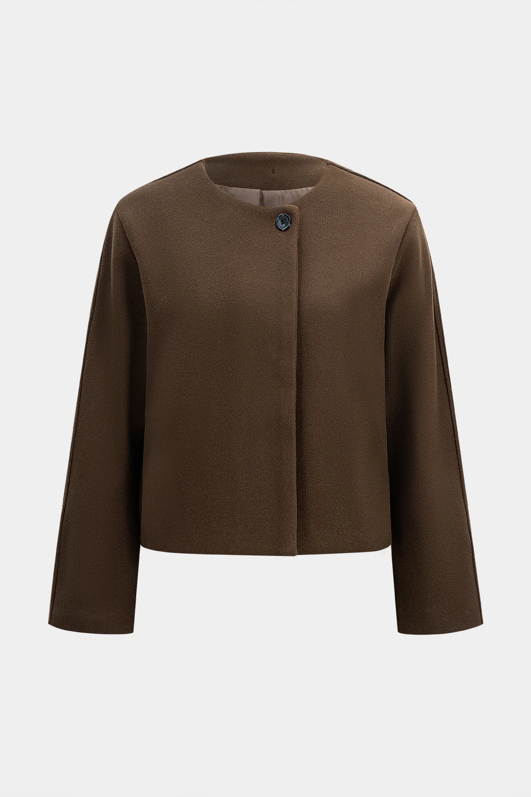 Woolen Button Round Neck Coat - Flockneti