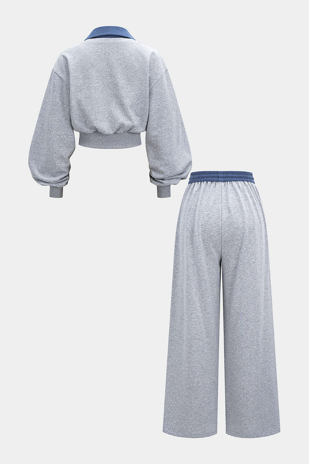 Contrast Patchwork Long-Sleeve Top And Shirred Waistband Drawstring Trousers Set - Flockneti