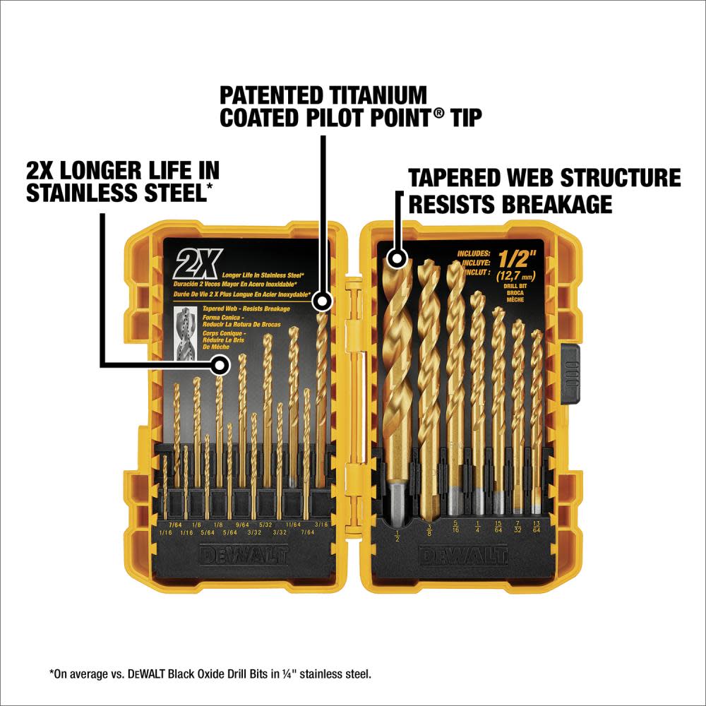 DEWALT 21-Piece Titanium Nitride Coating PP Drill Bit Set - Flockneti
