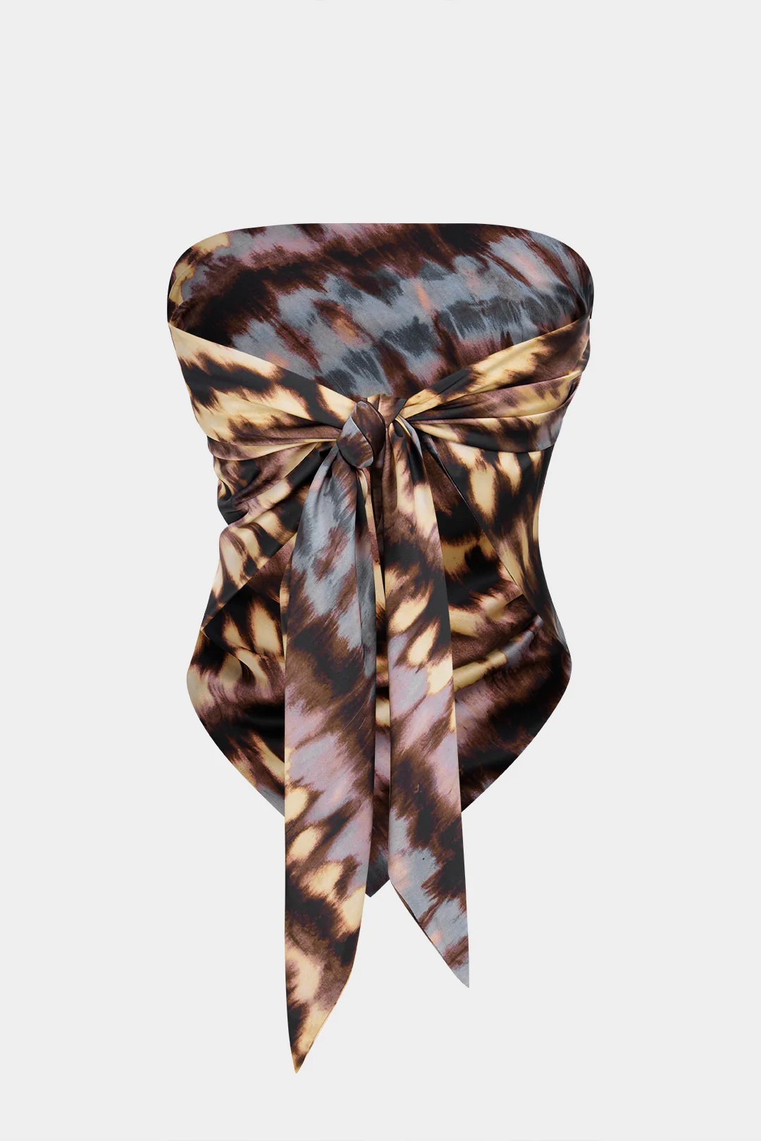 Abstract Tie Dye Print Satin Knotted Backless Tube Top - Flockneti