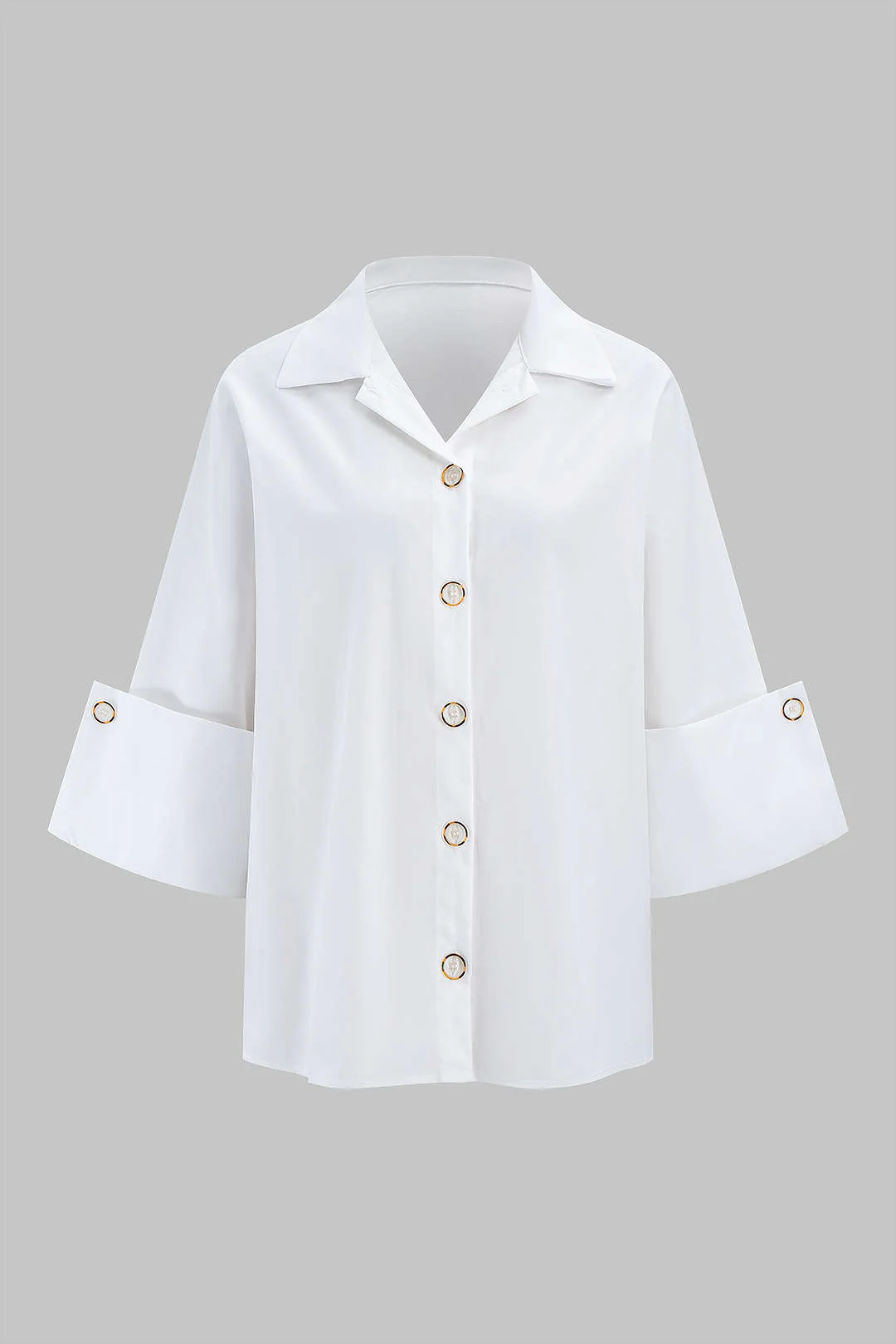 Solid Lapel Button Short-Sleeve Shirt - Flockneti
