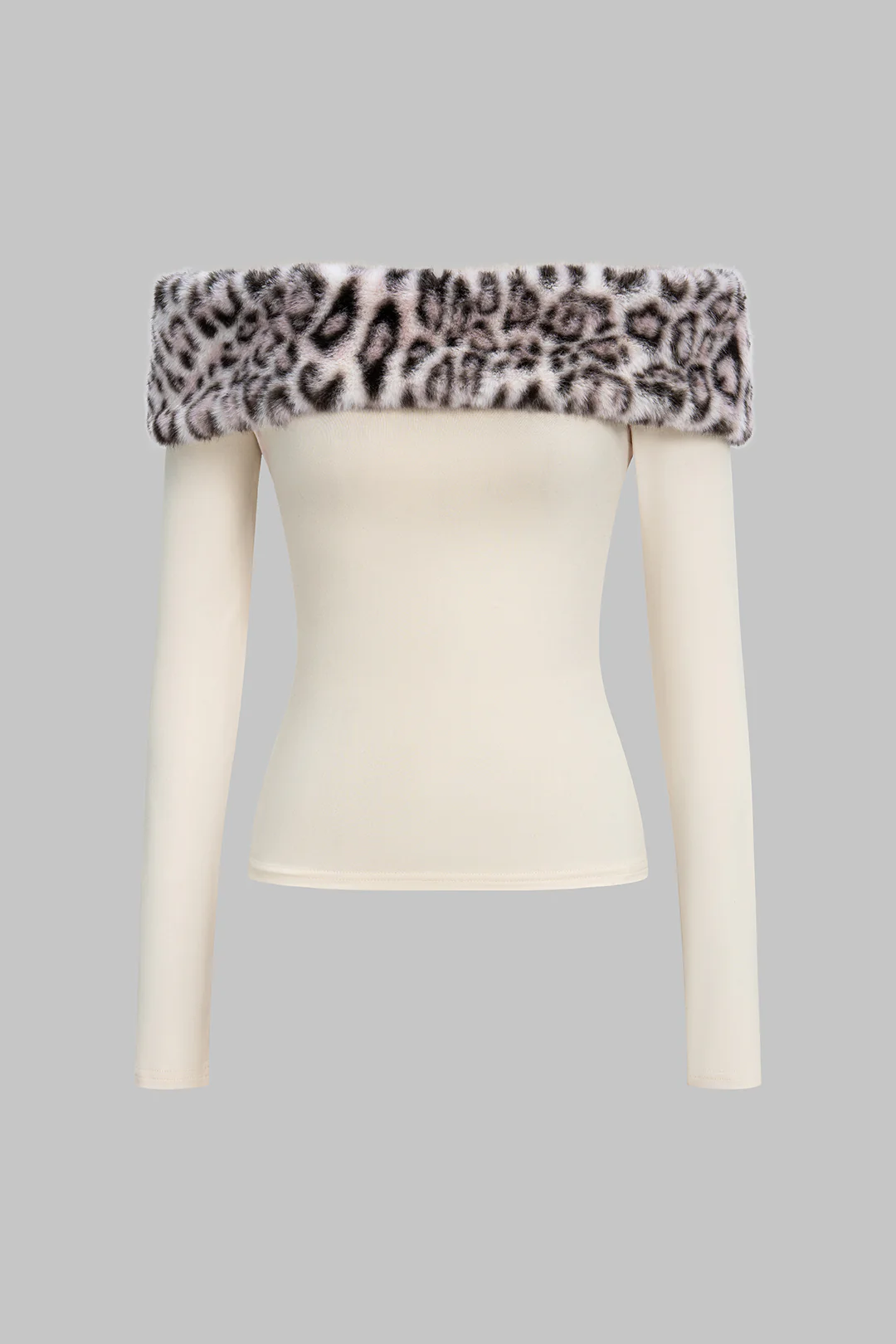 Leopard Print Patchwork Off Shoulder Long-Sleeve Top - Flockneti