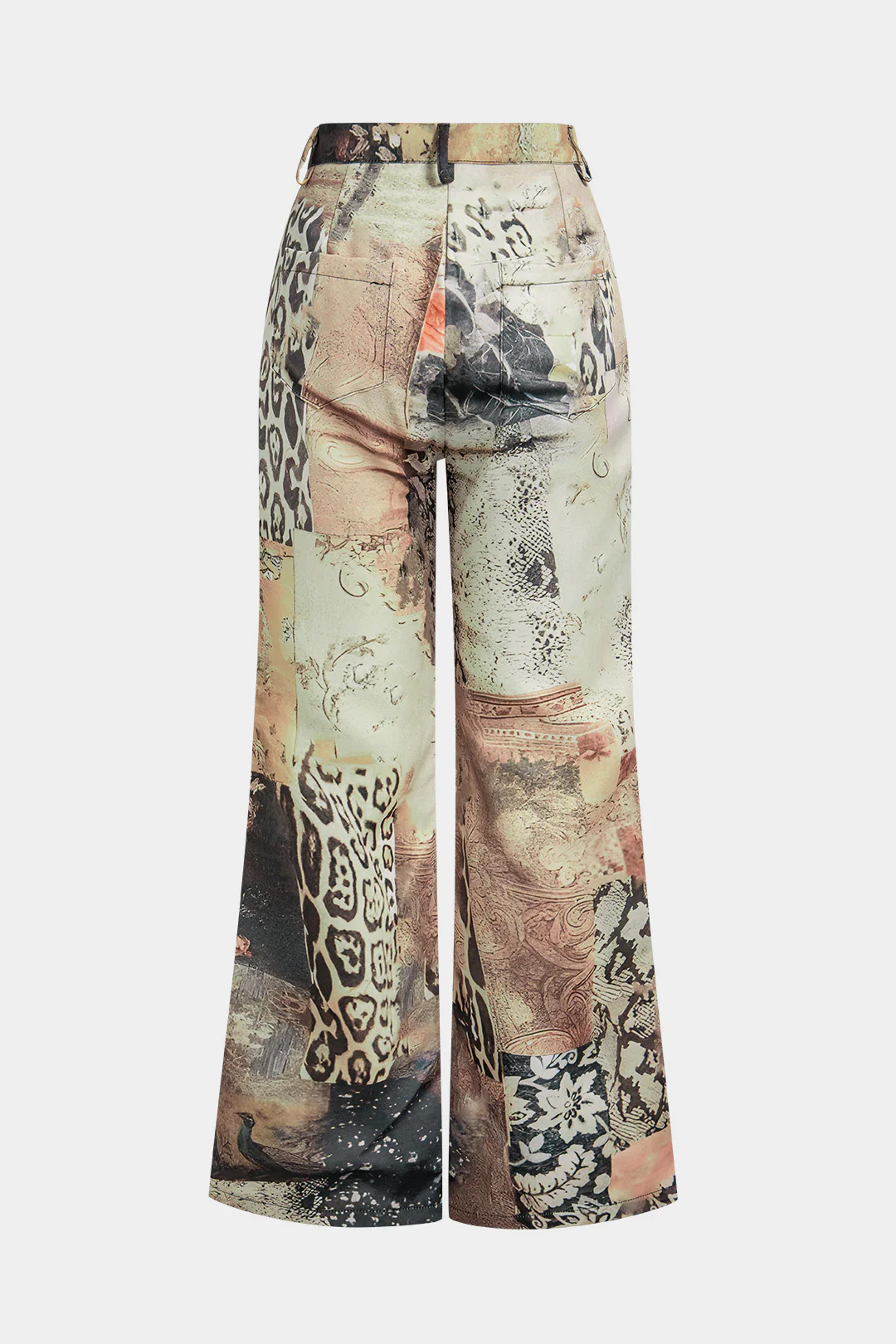 Retro Denim Print Button Wide Leg Pants - Flockneti